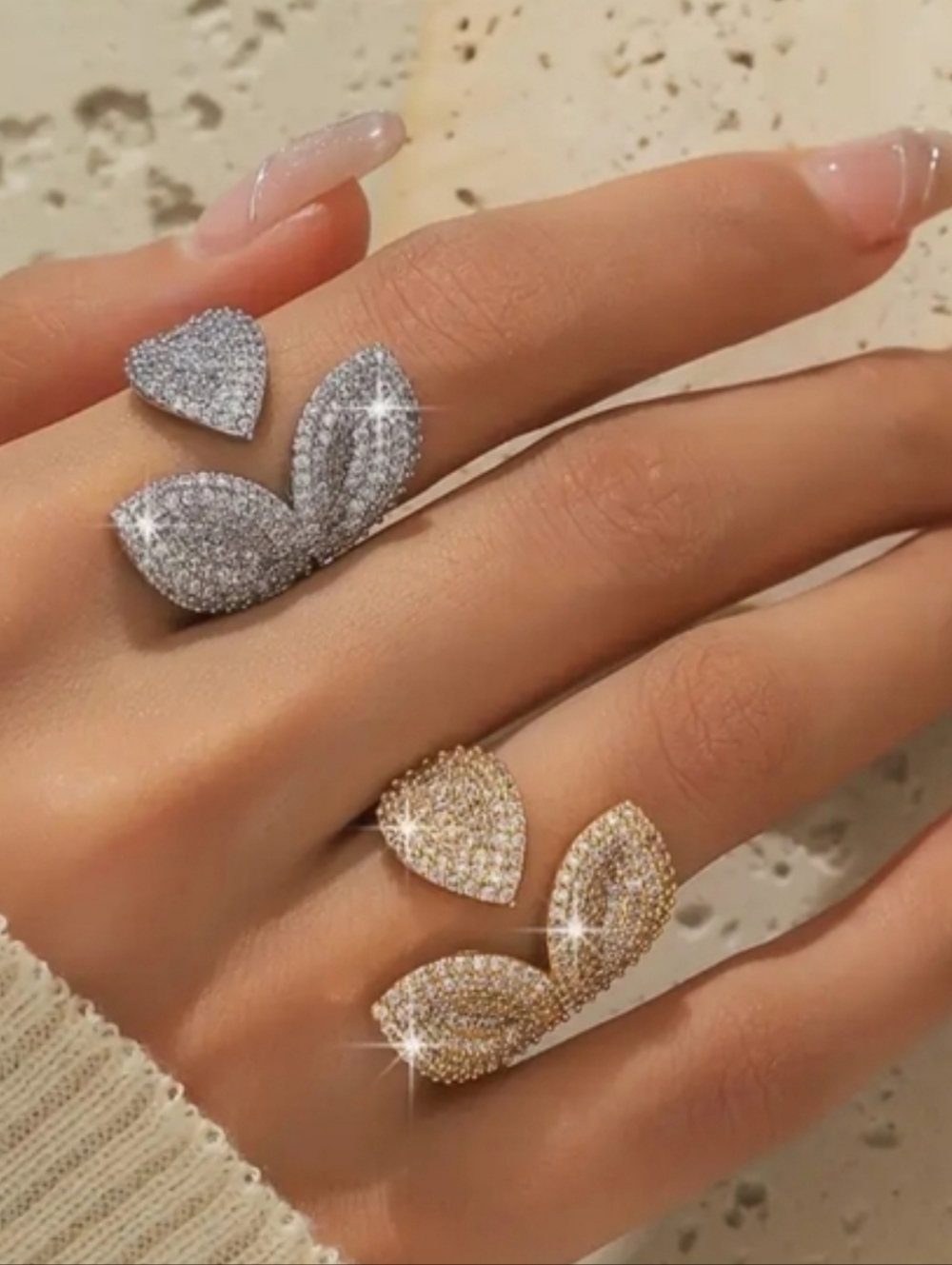 #29 Gold Minimalist Clover-Shaped Ring w/Synthetic Zirconia Adjustable